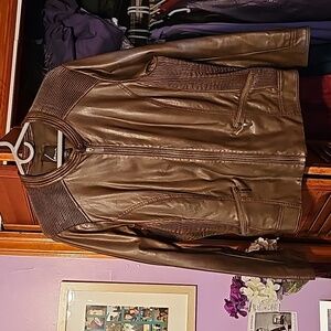Lane Bryant faux leather brown jacket